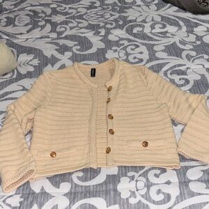 Women's Cream Sweater with Gold Buttons